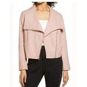 Sam Edelman Lamb Leather Drape Front Bomber Jacket Neutral Blush Pink Size Small